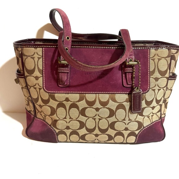 Coach vintage Signature Canvas / leather suede Shoulder Bag - Pink and Tan - Picture 2 of 12